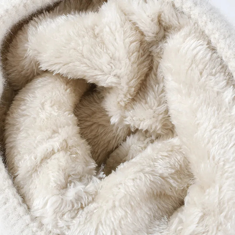 Thermal Bow Knit Hat with Pompom -