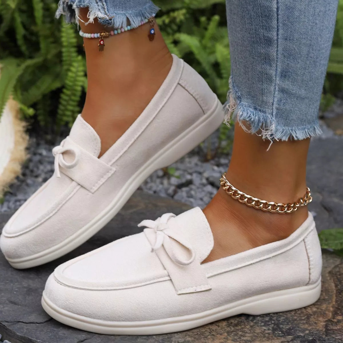Bow Round Toe Slip-Ons -