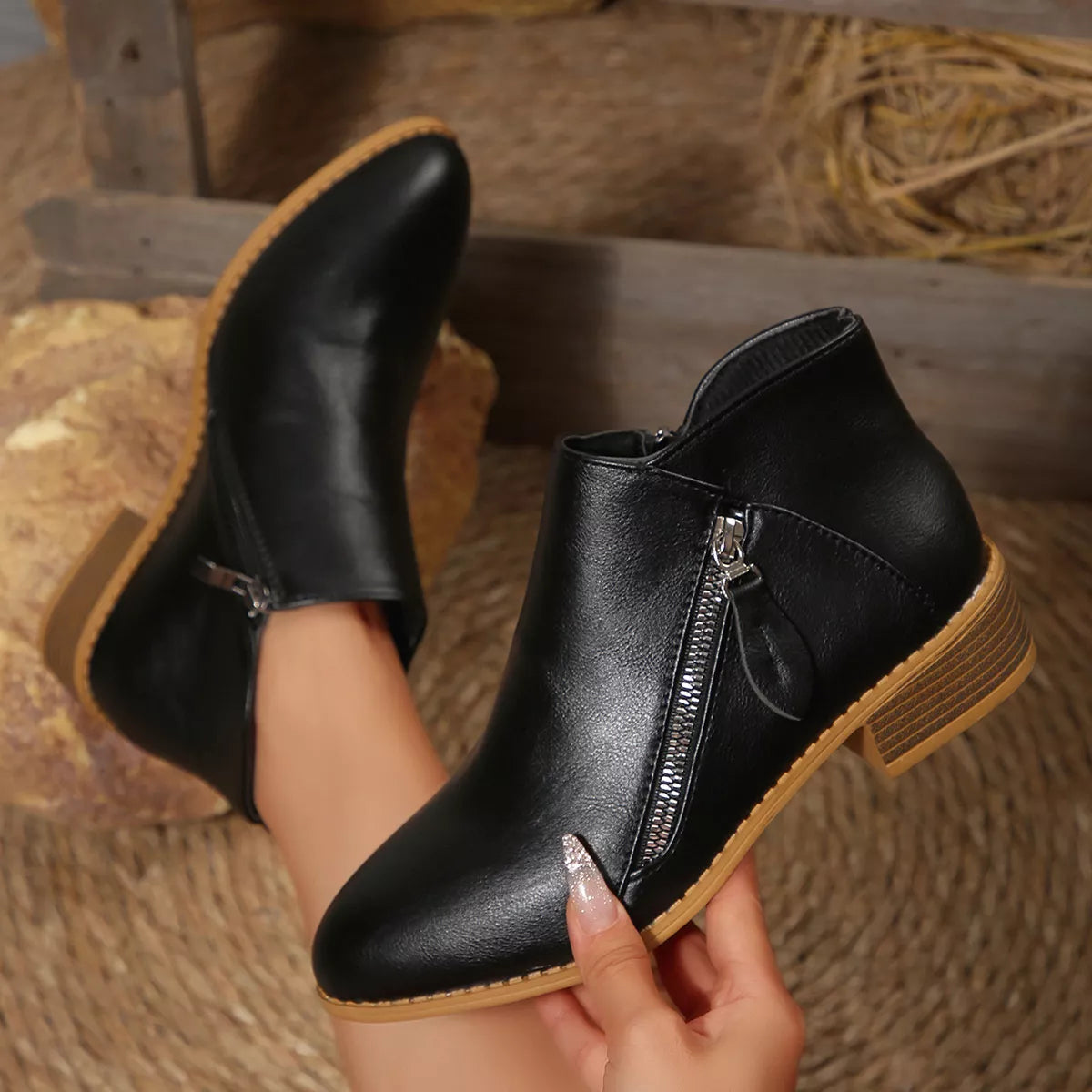 Block Heels Ankle Boots -