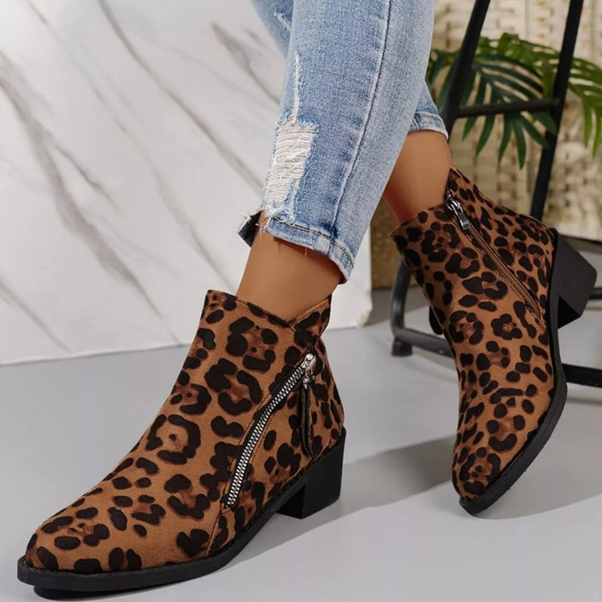 Point Toe Block Heels Boots -