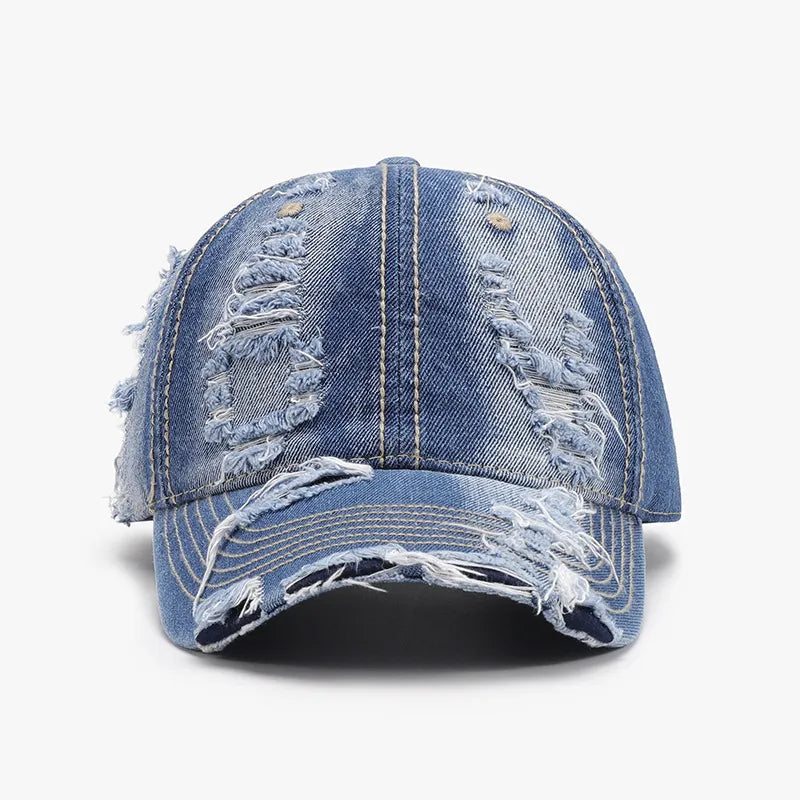 Distressed Adjustable Cotton Baseball Cap - Light One Size