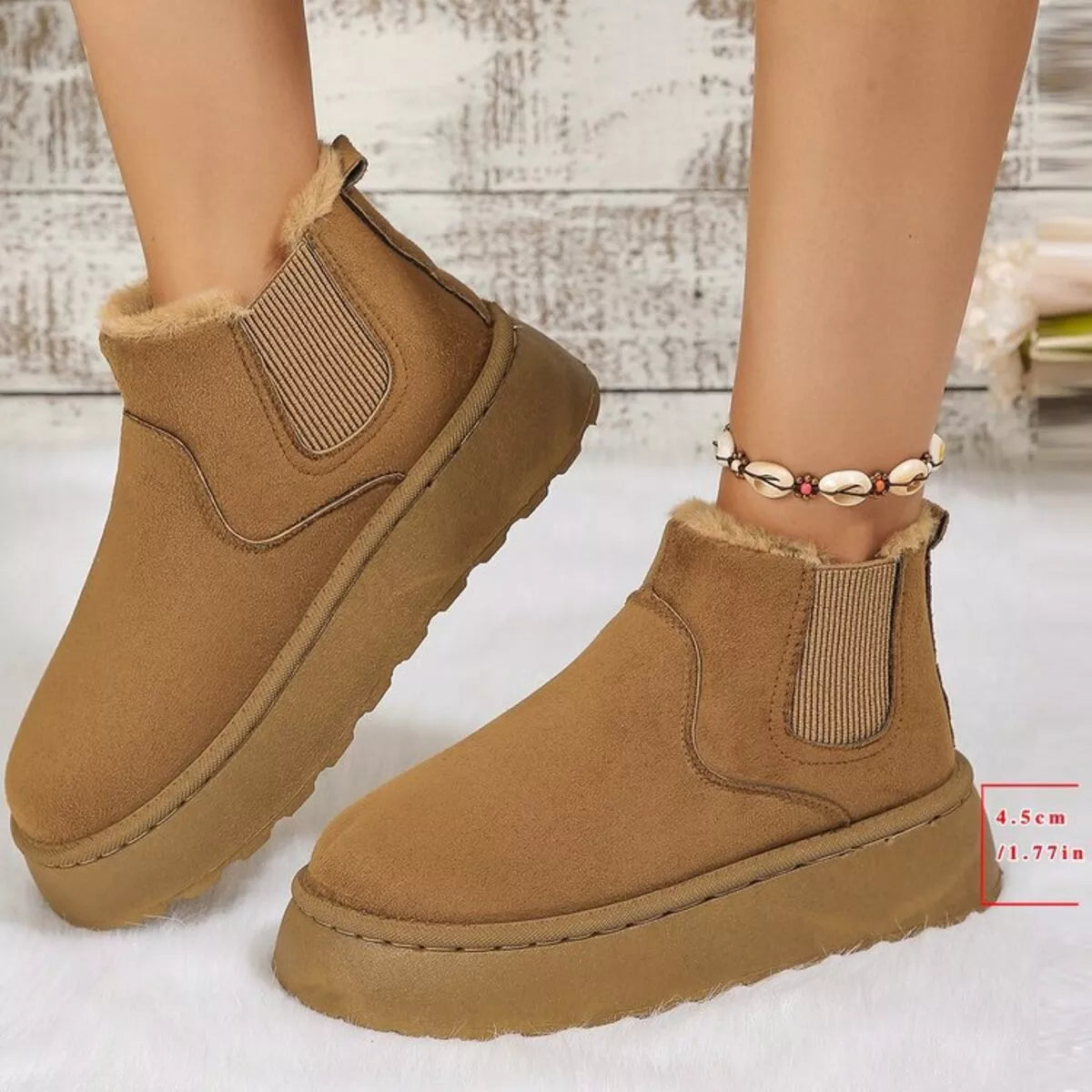 Round Toe Platform Ankle Boots - Caramel