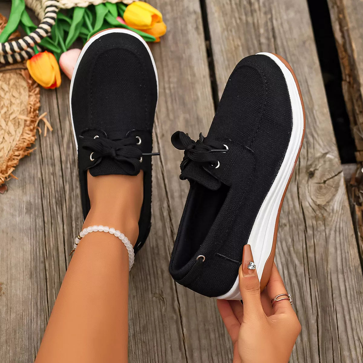 Lace Up Round Toe Sneakers -