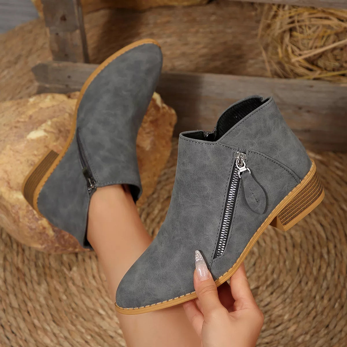 Block Heels Ankle Boots -