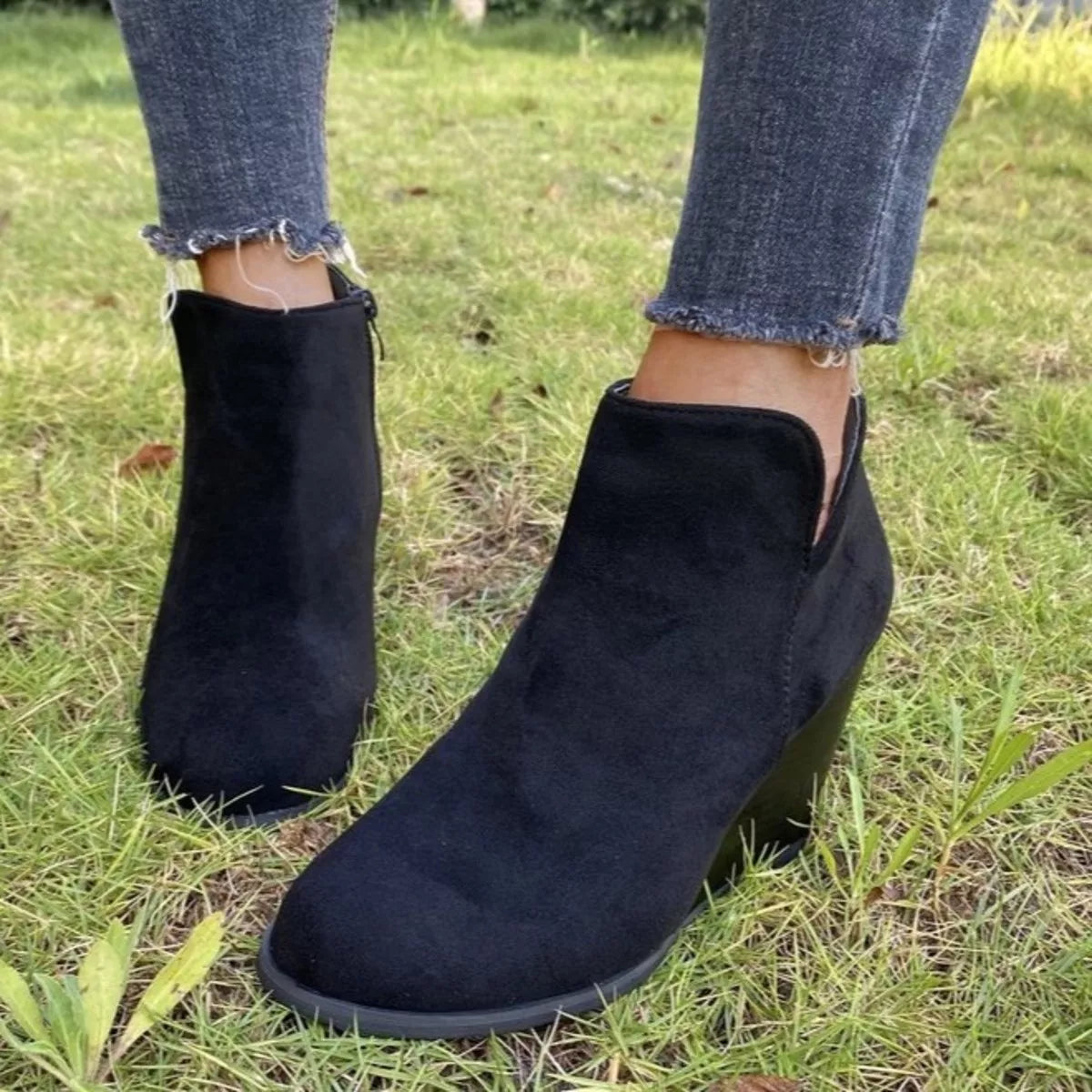 Round Toe Wedge Ankle Boots -