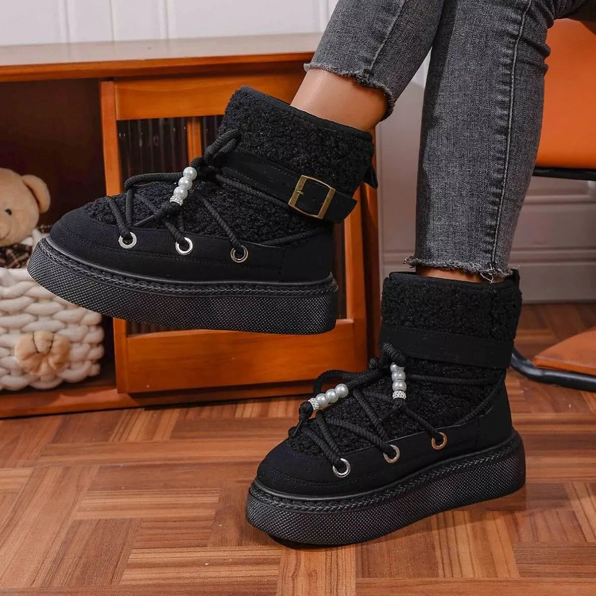 Lace Up Platform Boots - Black
