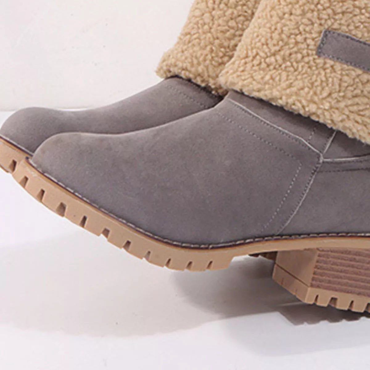 Round Toe Block Heels Boots - Dark Gray