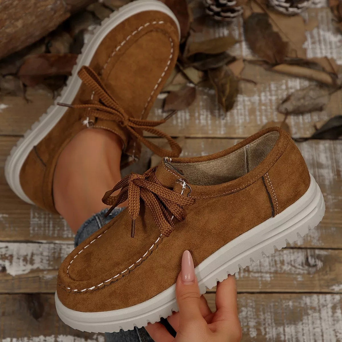 Lace-Up Round Toe Loafers -