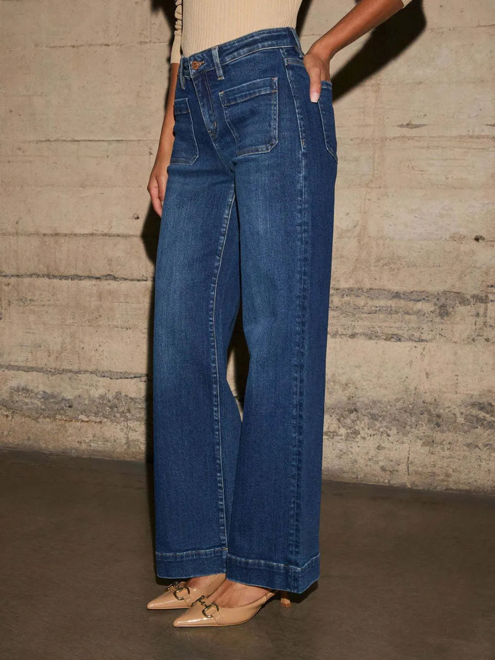 High Rise Patch Wide Leg Jeans -