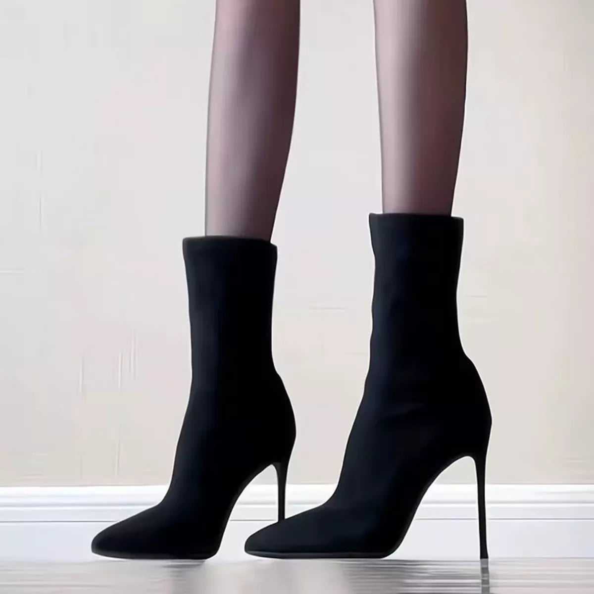Point Toe Stiletto Boots - Black