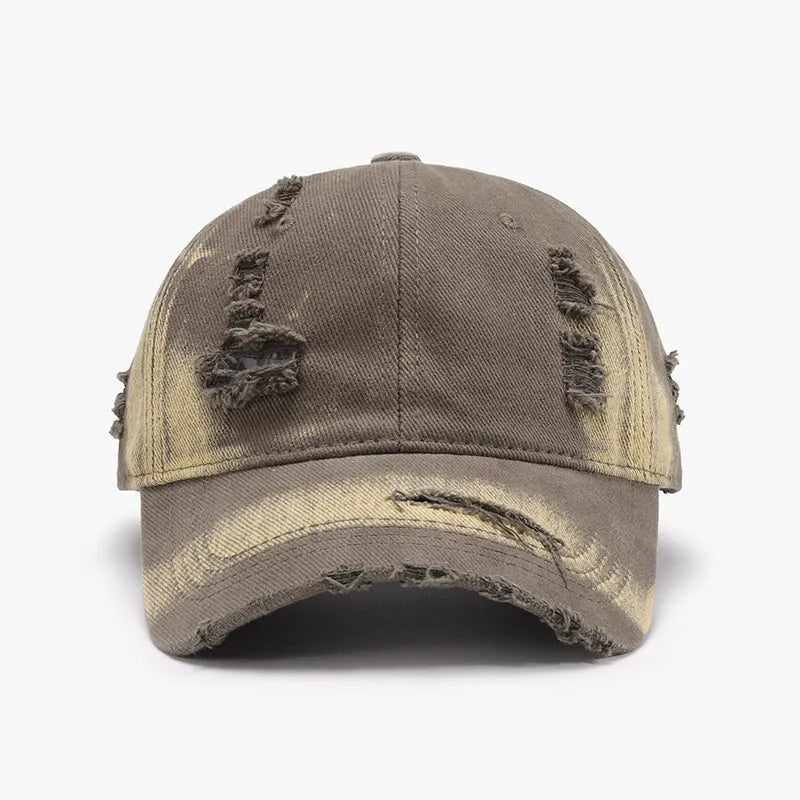 Distressed Adjustable Cotton Baseball Cap - Mocha One Size