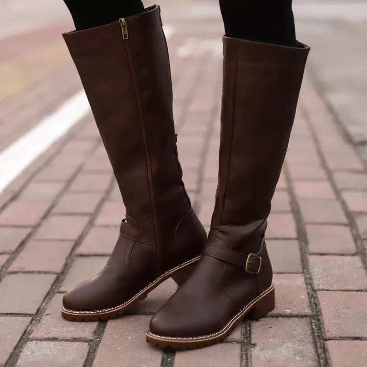 Round Toe Block Heels Boots -