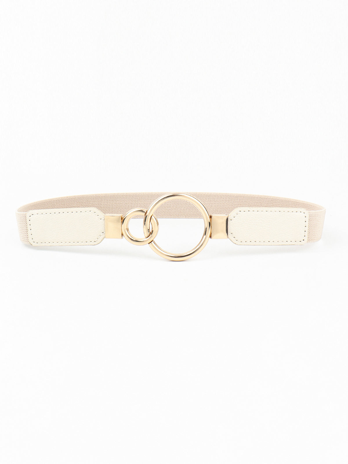 Double Ring Buckle Elastic PU Belt - Cream One Size