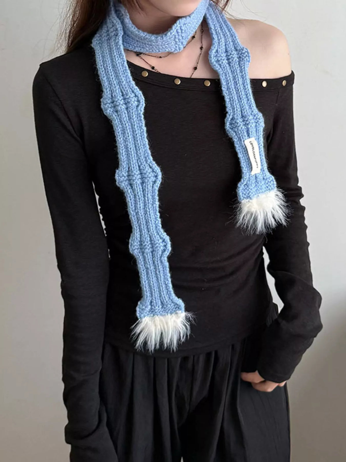 Knitted Plush Trim Scarf -