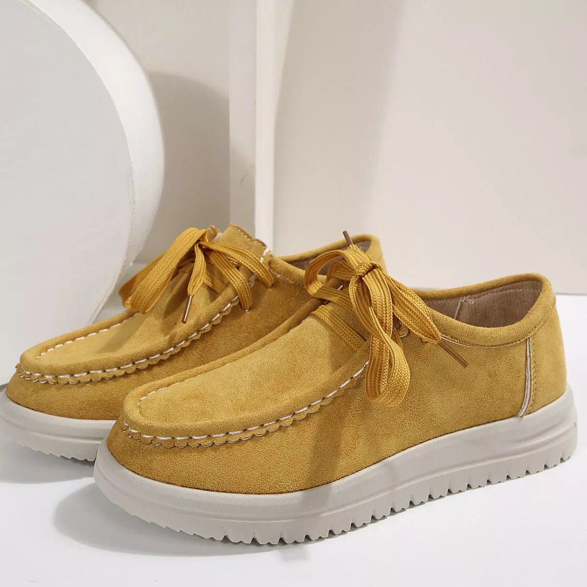 Lace-Up Round Toe Loafers -