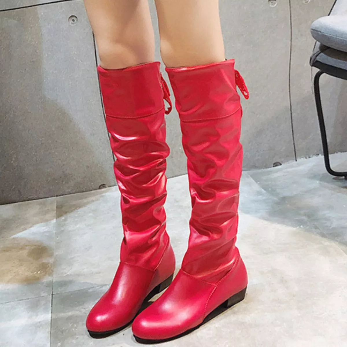 Round Toe Low Heel Boots -