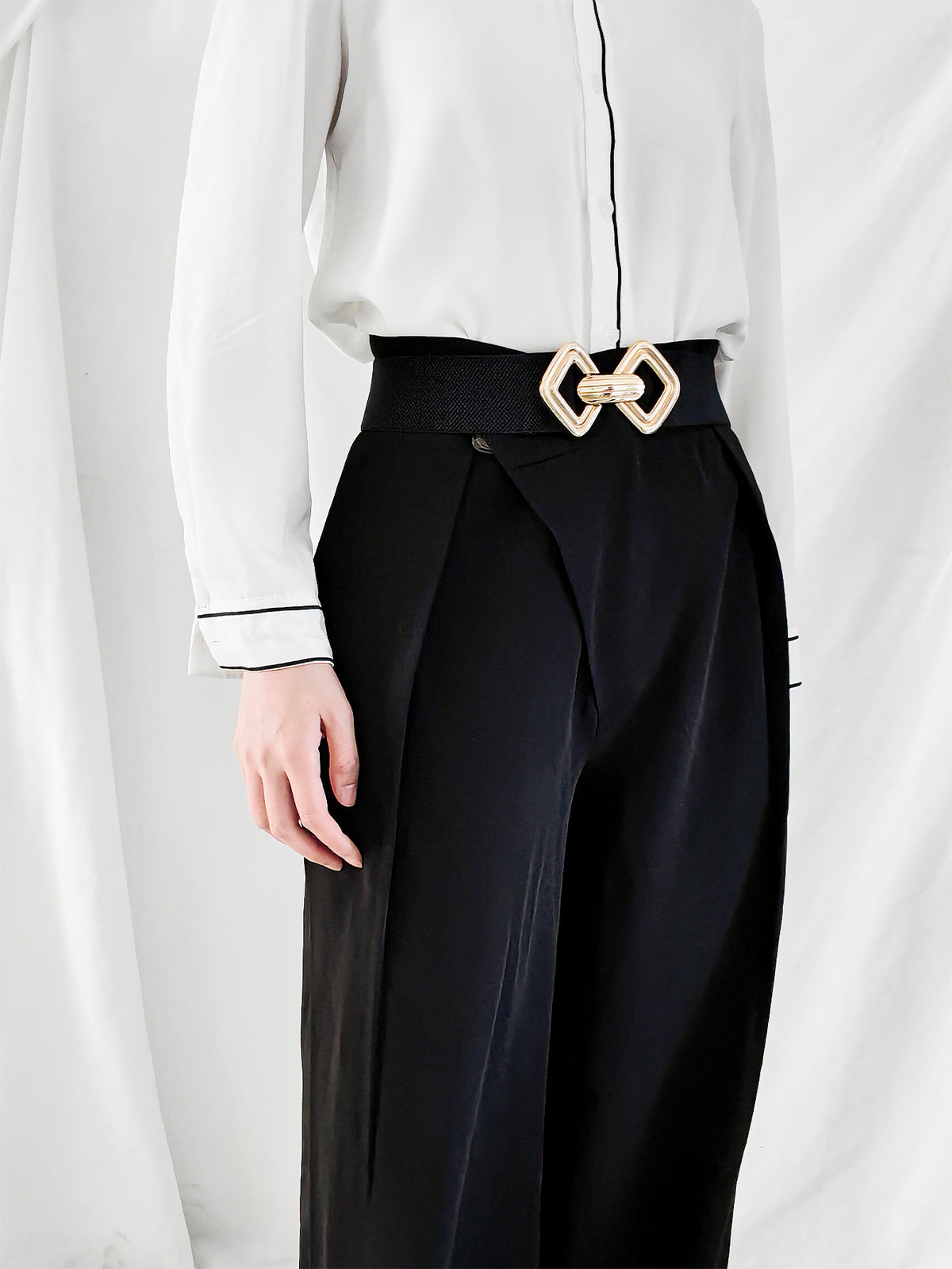 Geometric Buckle Elastic Wide Belt -