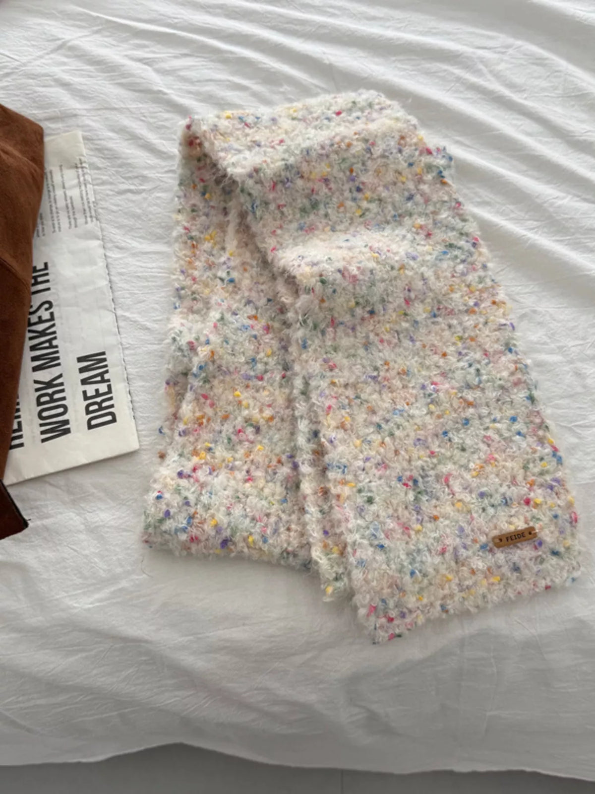 Cozy Knitted Multicolor Speckled Scarf - Cream One Size