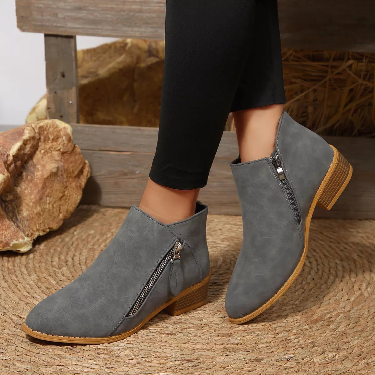 Block Heels Ankle Boots -