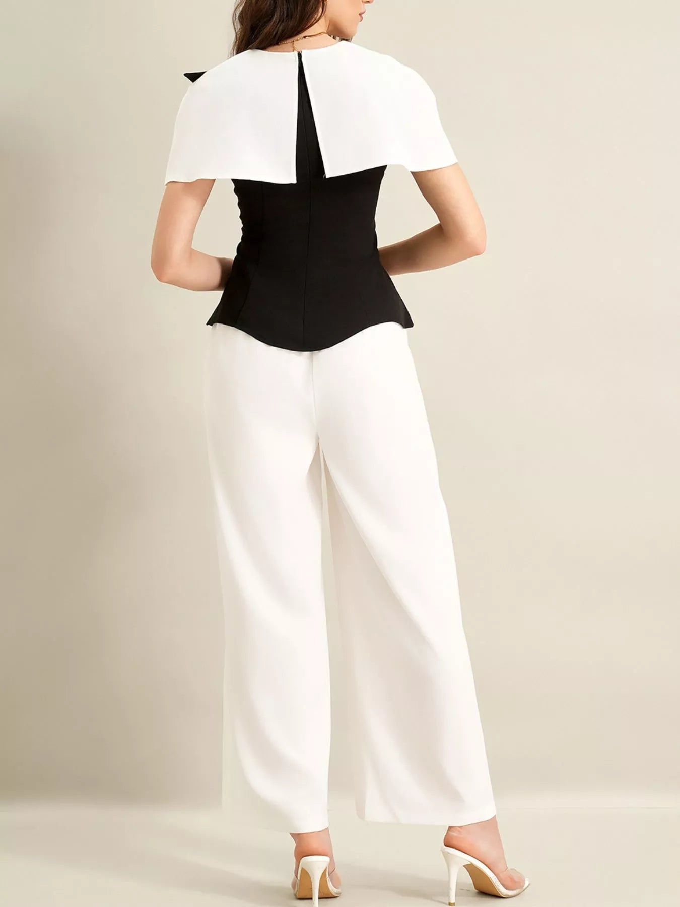 Peplum Top with Wide-Leg Pants Set -