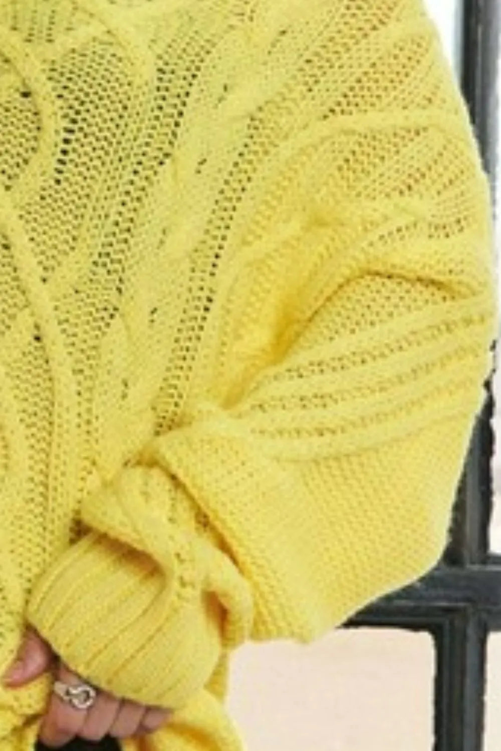 Cable Knit Off Shoulder Sweater - Yellow