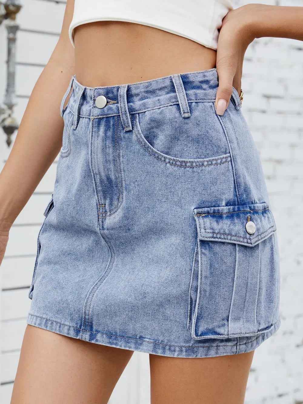 Cargo Denim Skirt -