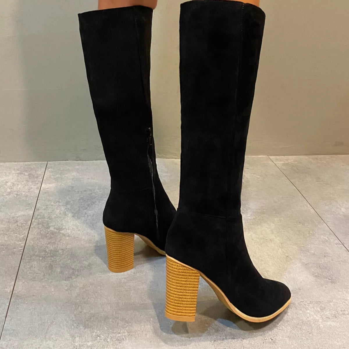 Point Toe Block Heels Boots -