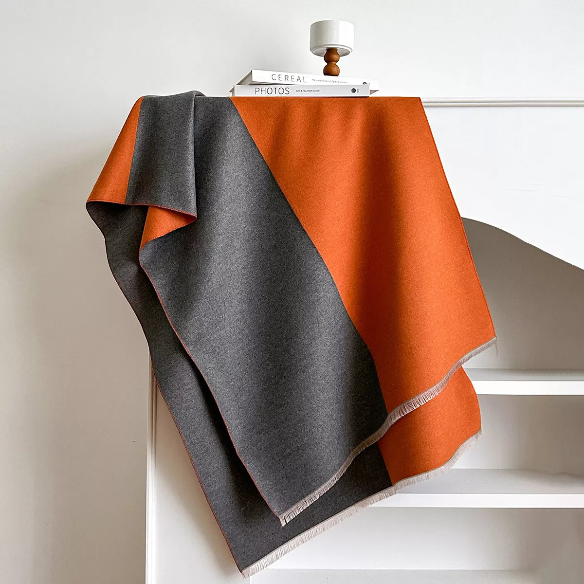 Two-Tone Raw Hem Scarf -