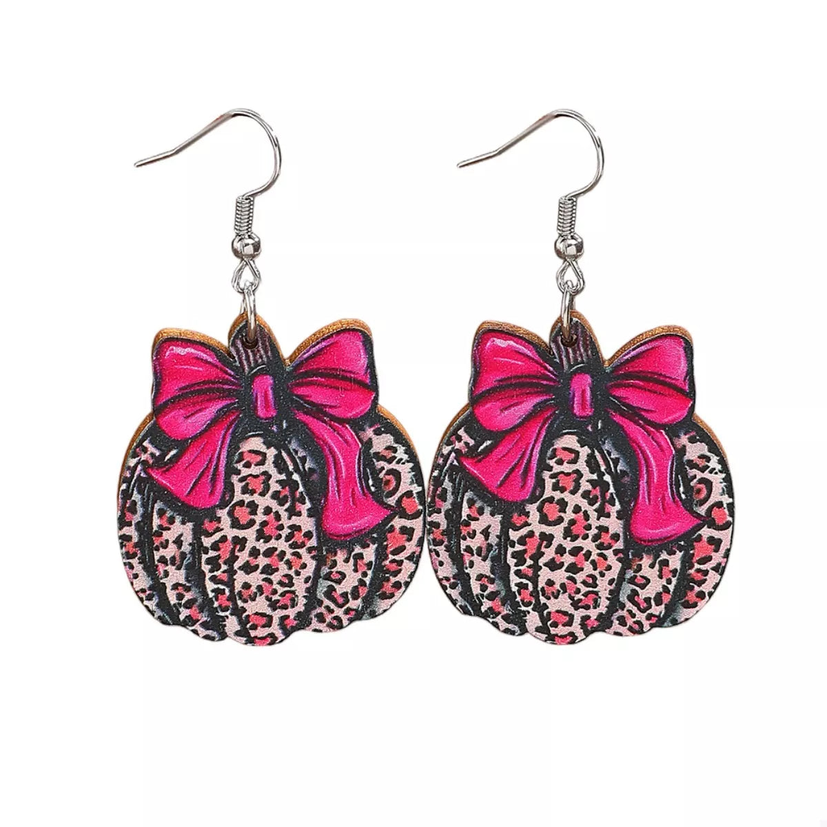 Pumpkin Leopard Print Bow Earrings -