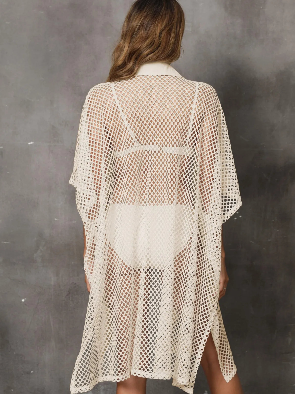 Sheer Mesh Button Up Cover-Up -