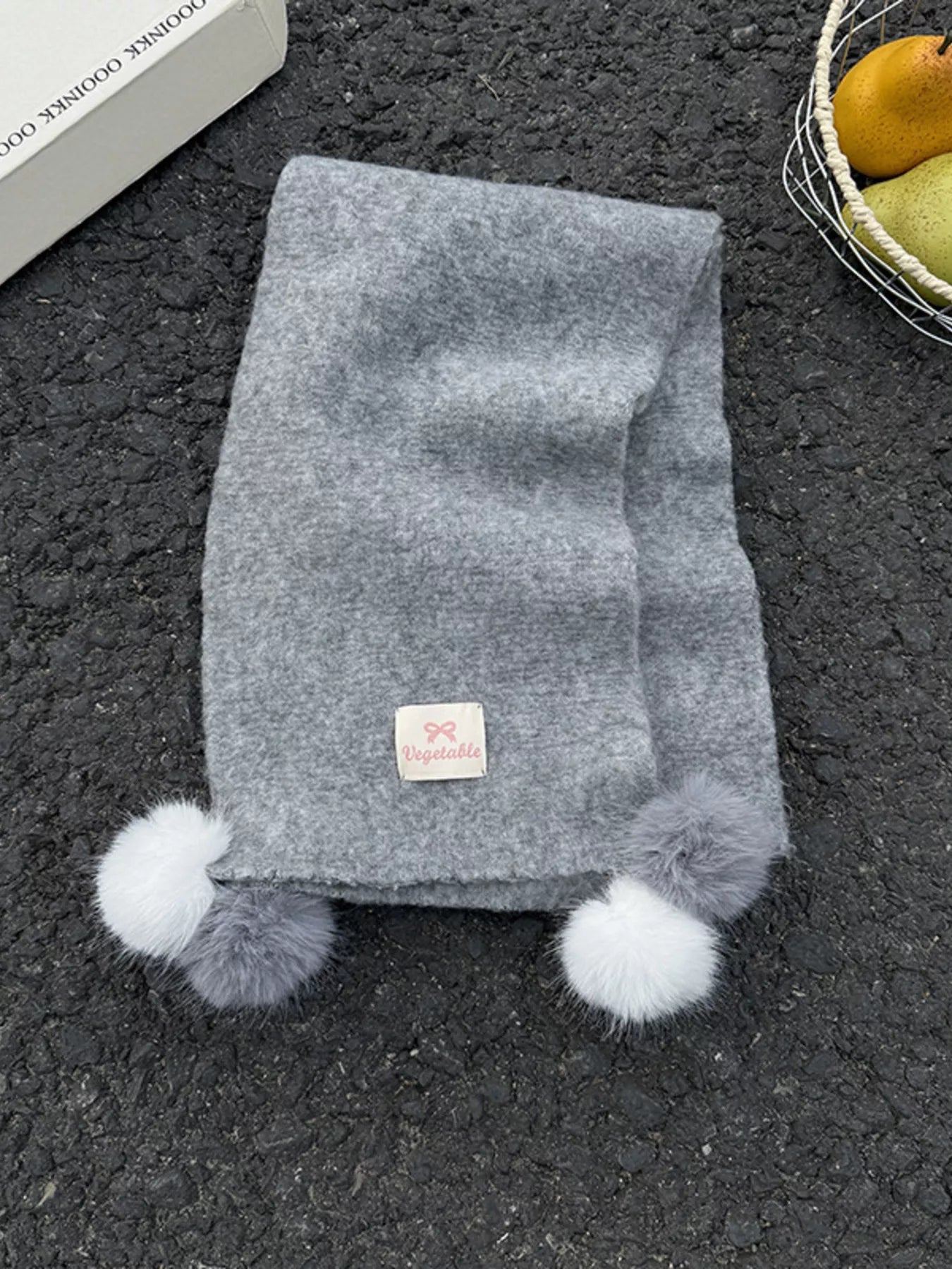 Pom-Pom Scarf - Gray One Size