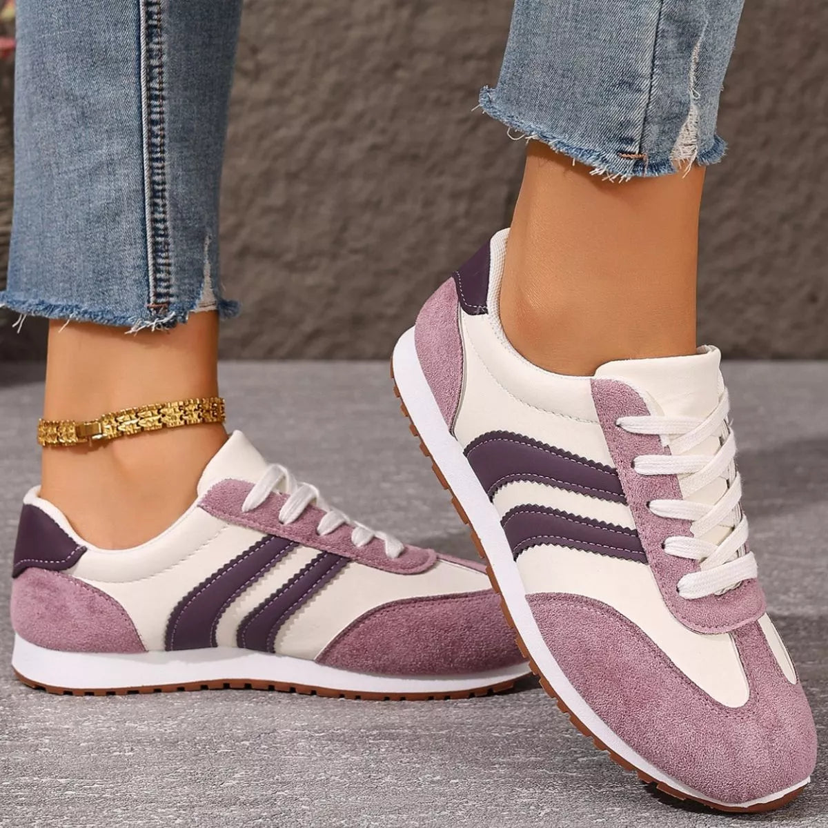 Striped Lace-Up Casual Sneakers -
