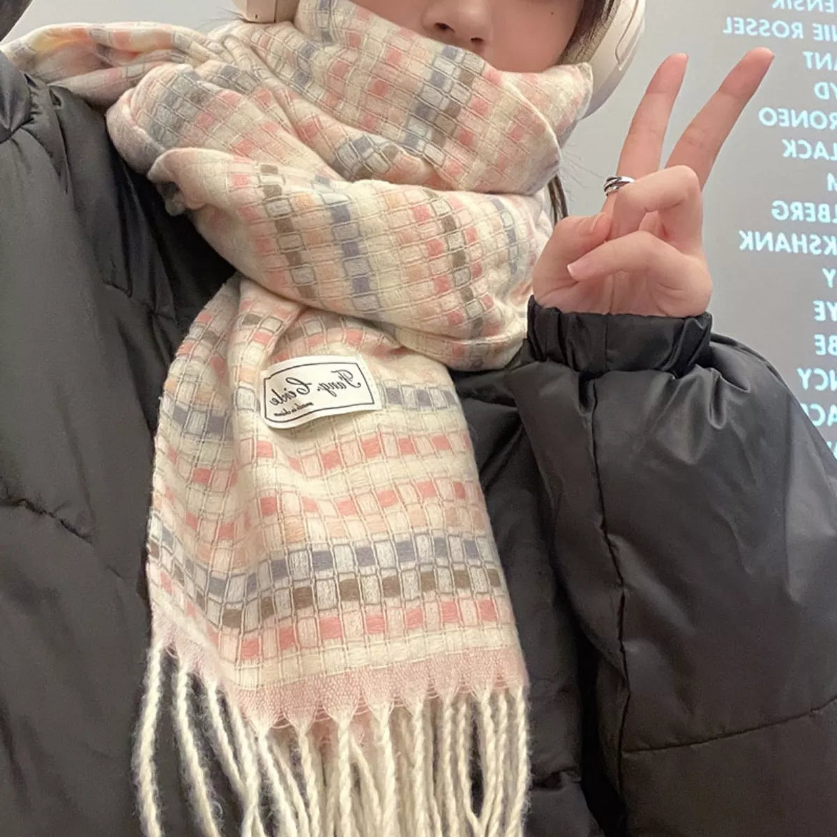 Plaid Fringe Warm Scarf -