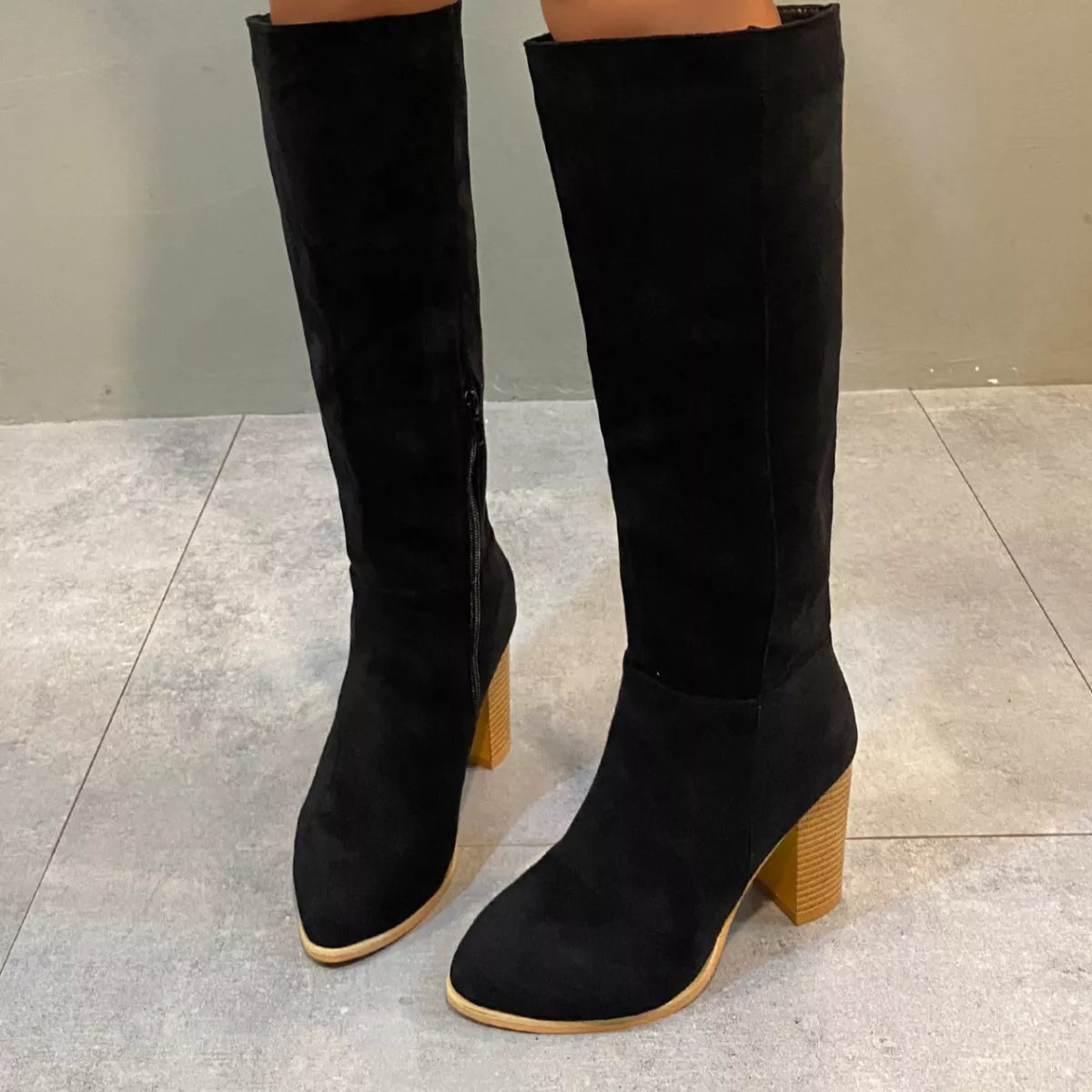Point Toe Block Heels Boots -