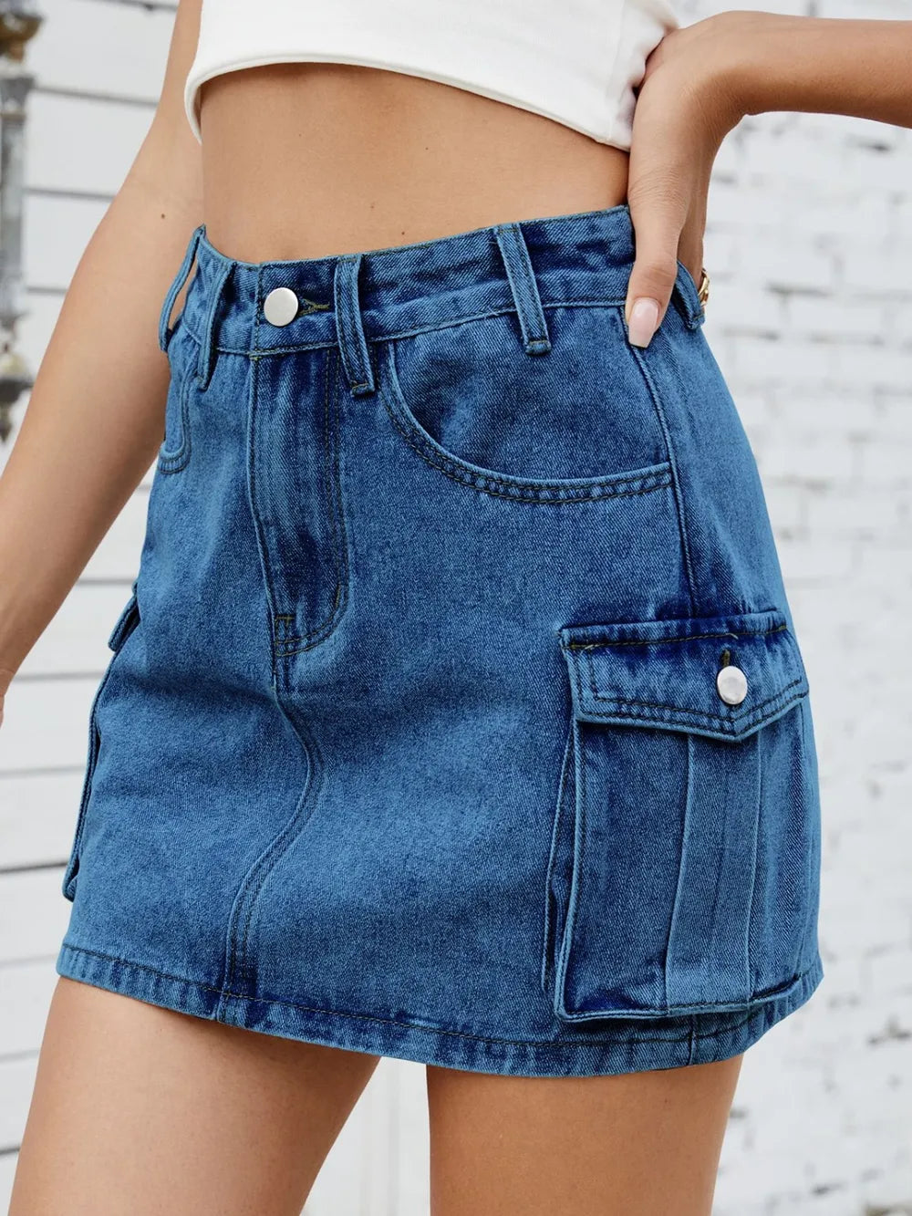 Cargo Denim Skirt -