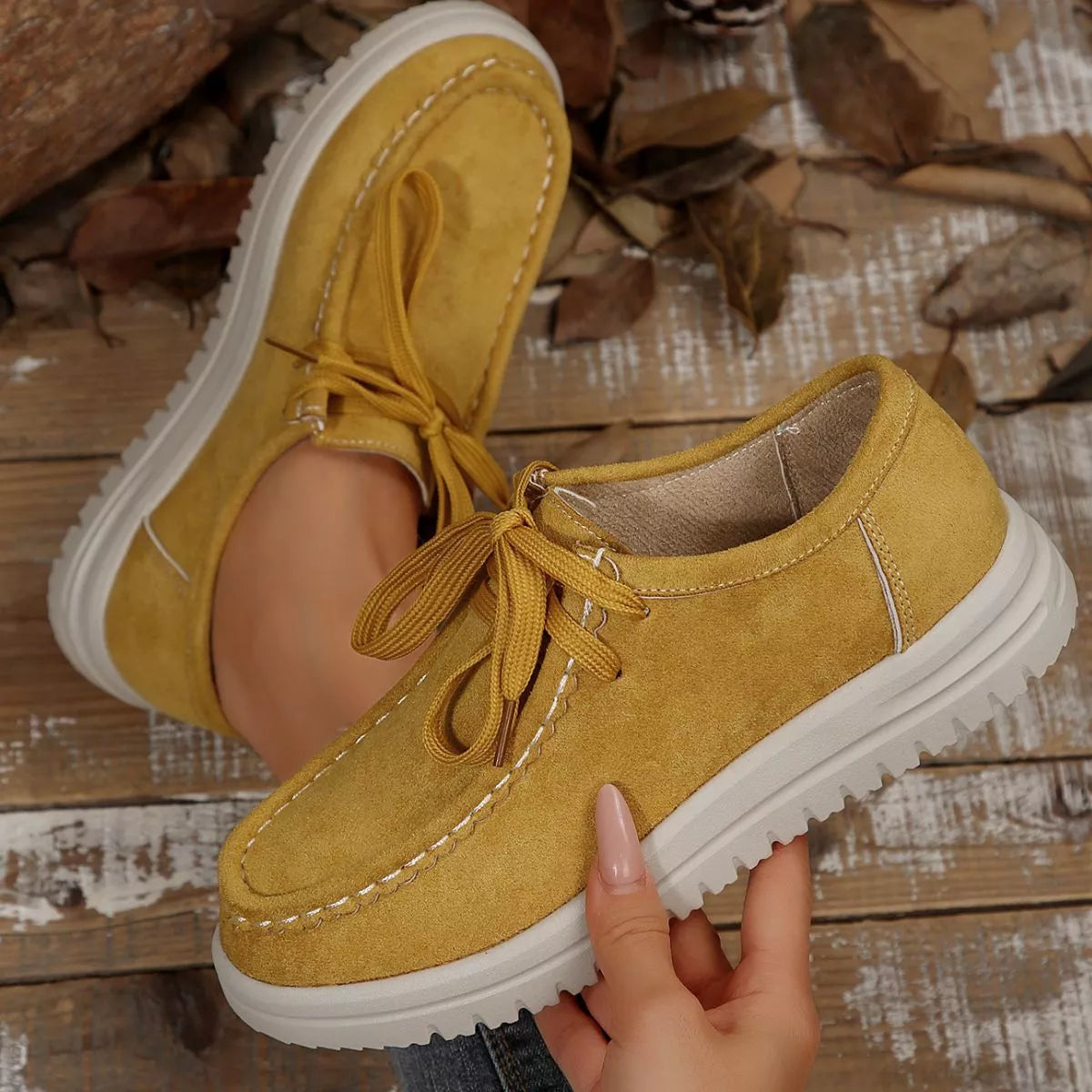 Lace-Up Round Toe Loafers -