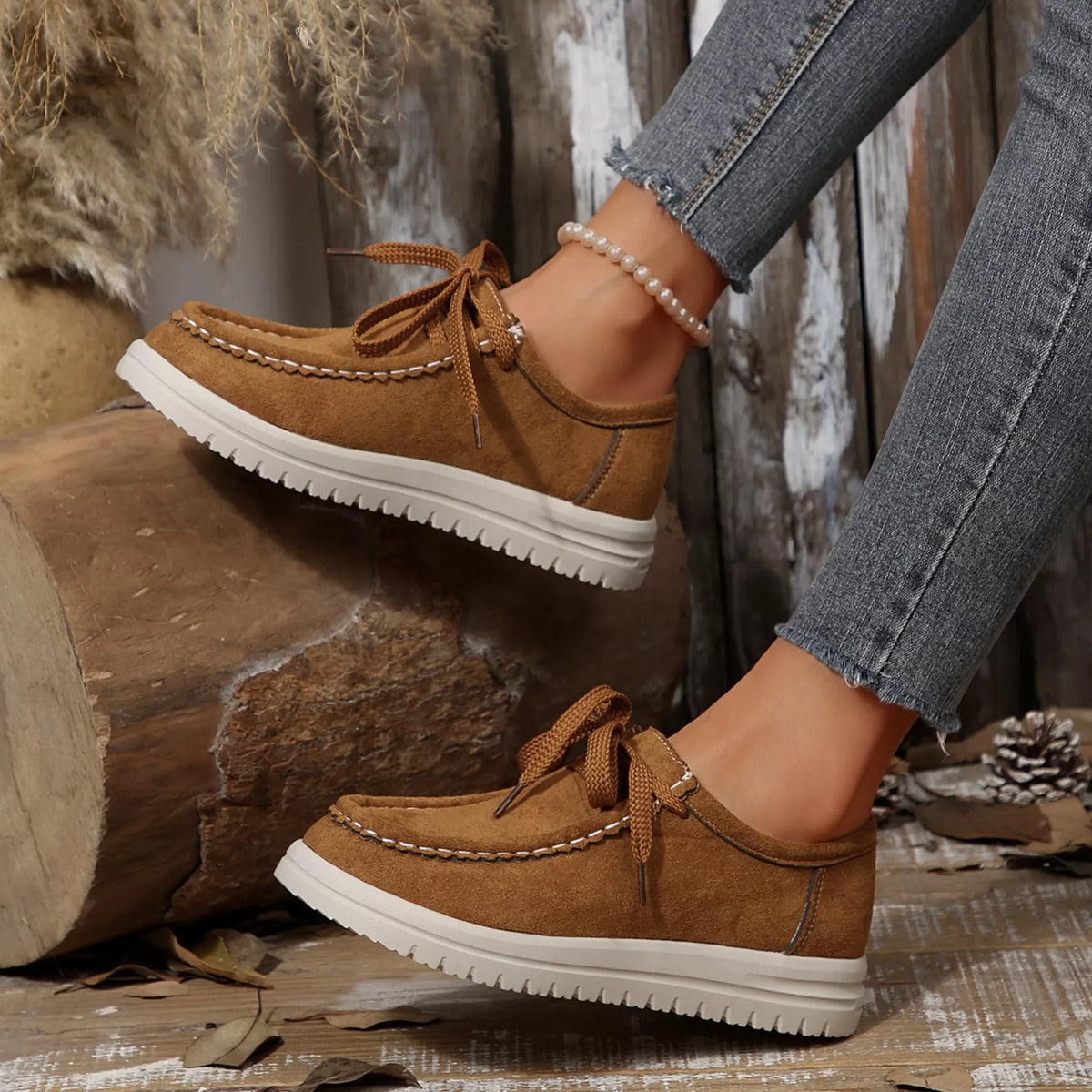 Lace-Up Round Toe Loafers -
