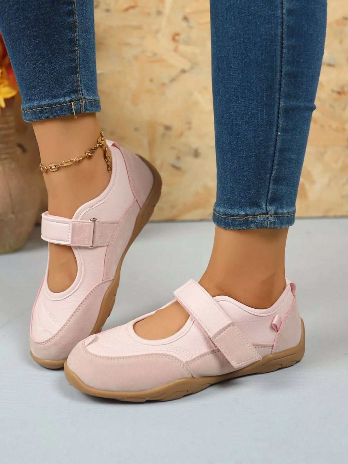 Round Toe Flats Velcro Strap Loafers -