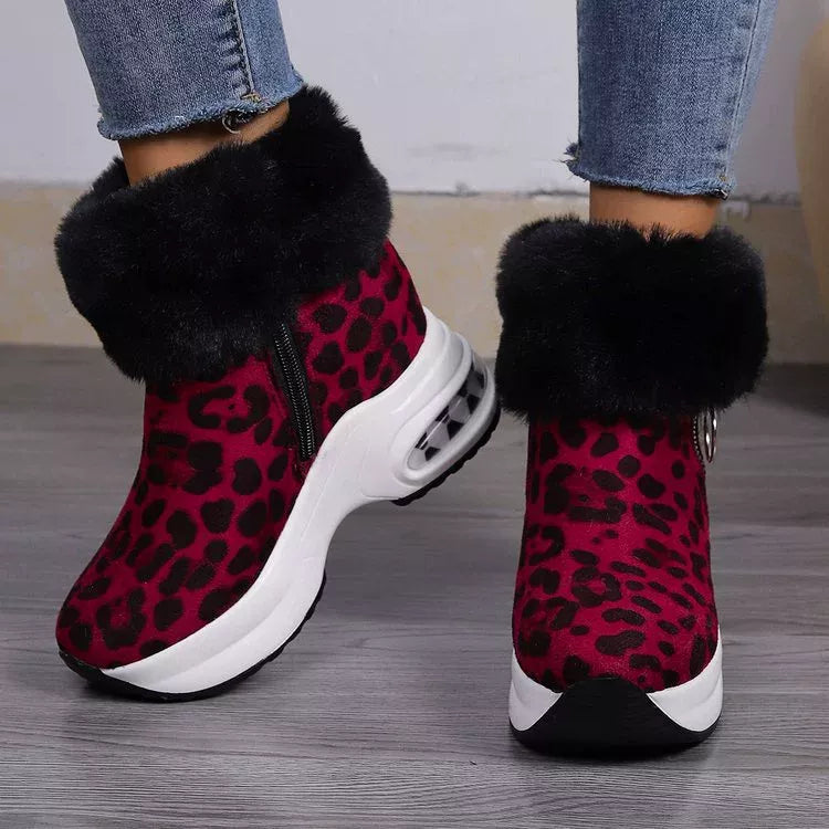 Fuzzy Side Zipper Platform Ankle Boots -