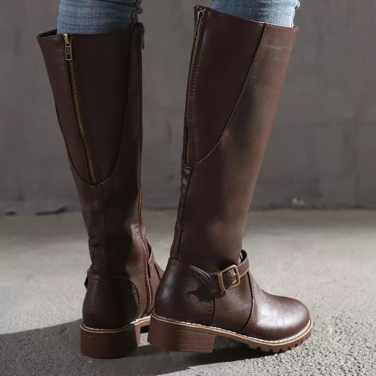 Round Toe Block Heels Boots -