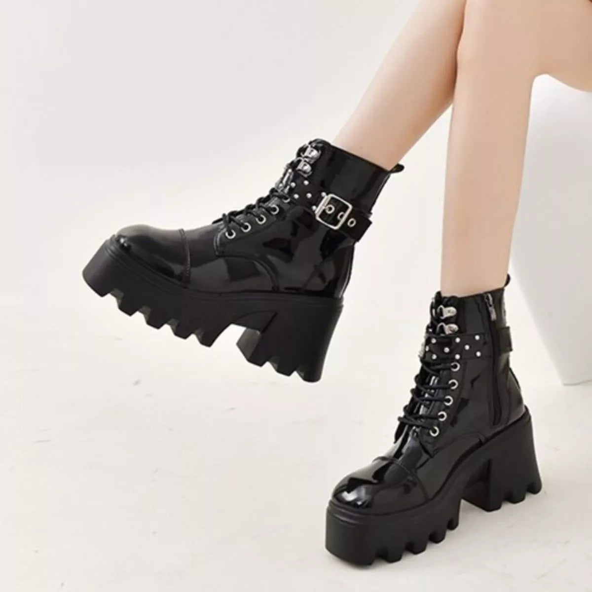 Studded Detail Platform Ankle Boots -