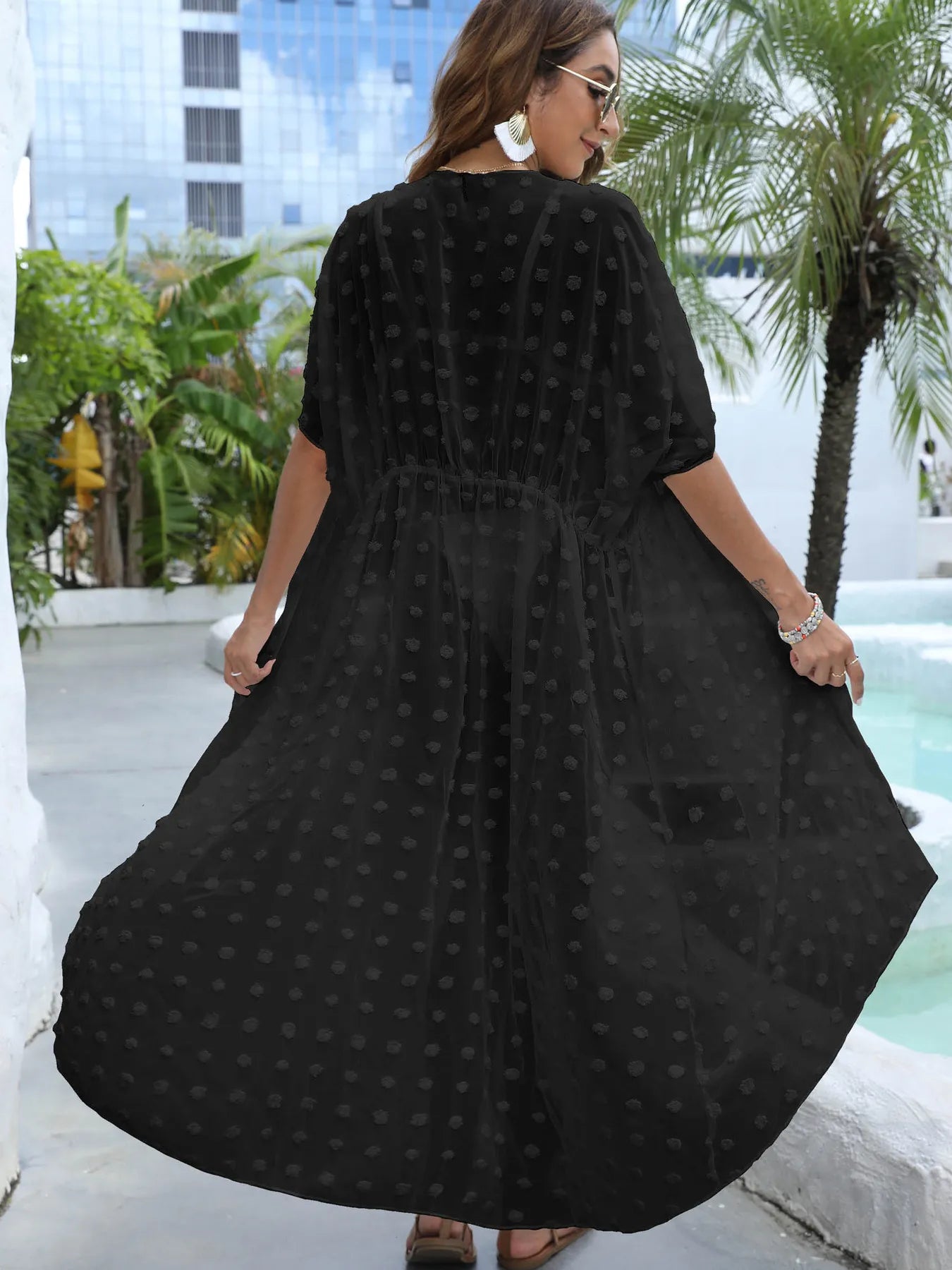 Swiss Dot Sheer Beach Cover-Up Maxi Dress -