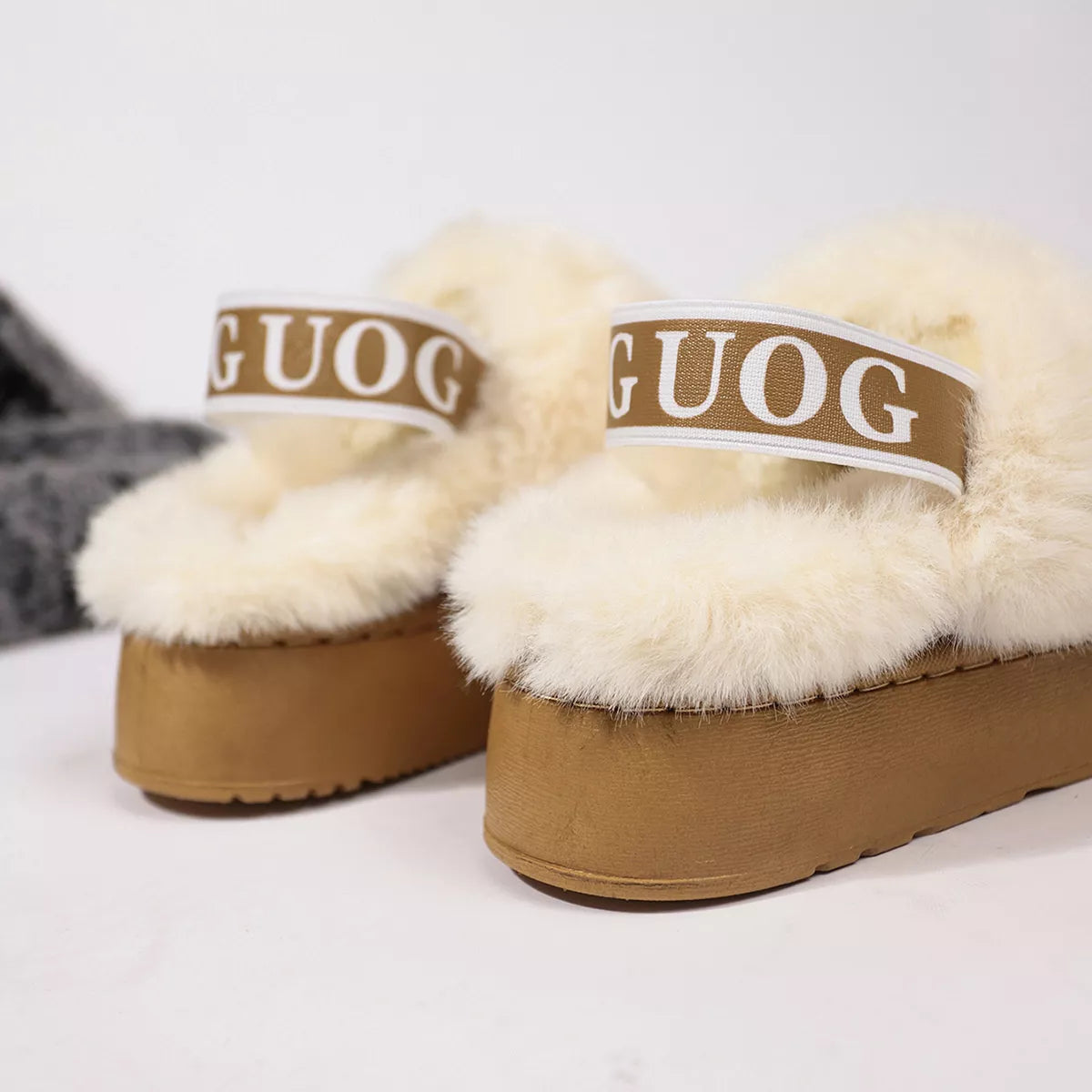 Round Toe Platform Ankle Slippers - Caramel