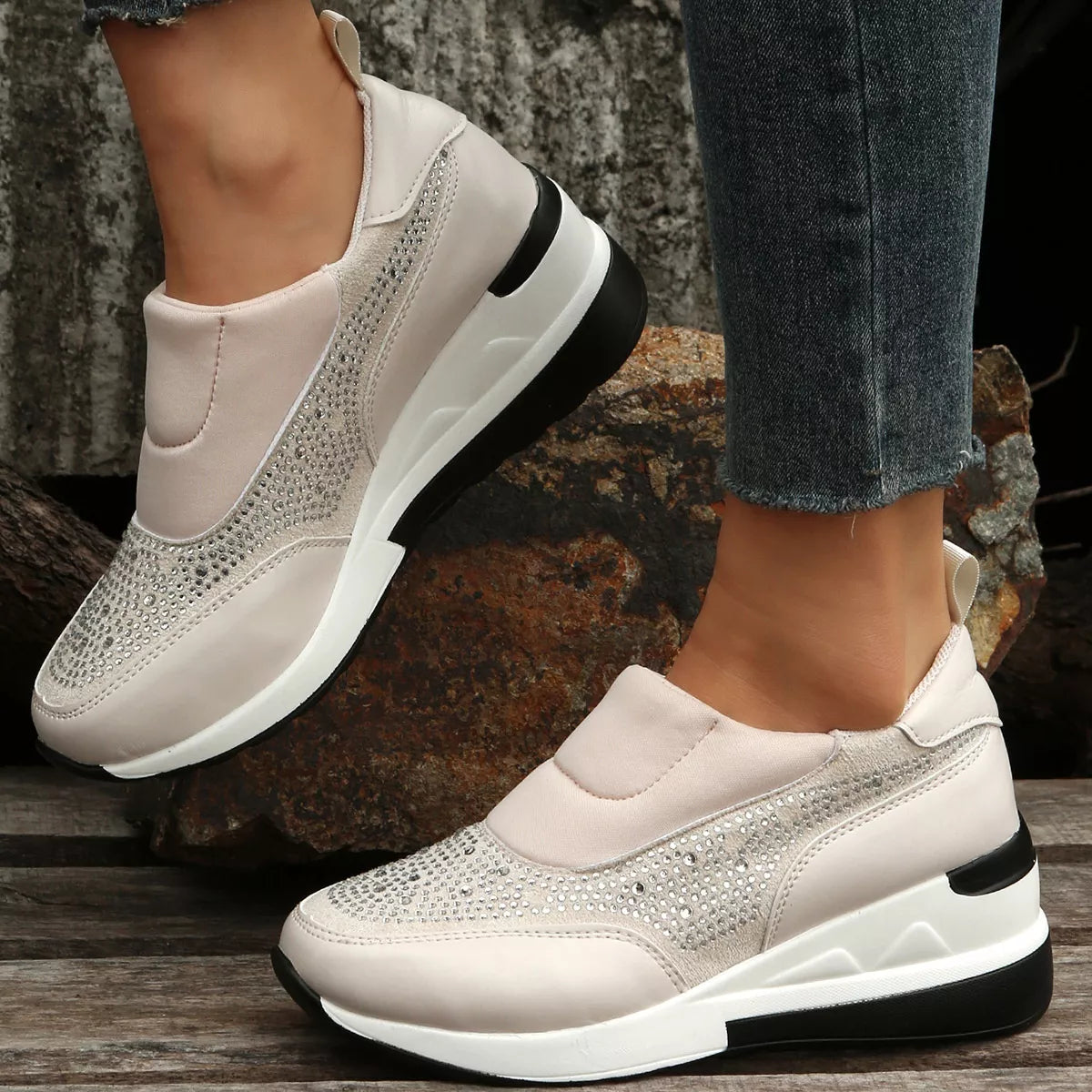 Rhinestone Embellished Wedge Sneakers -