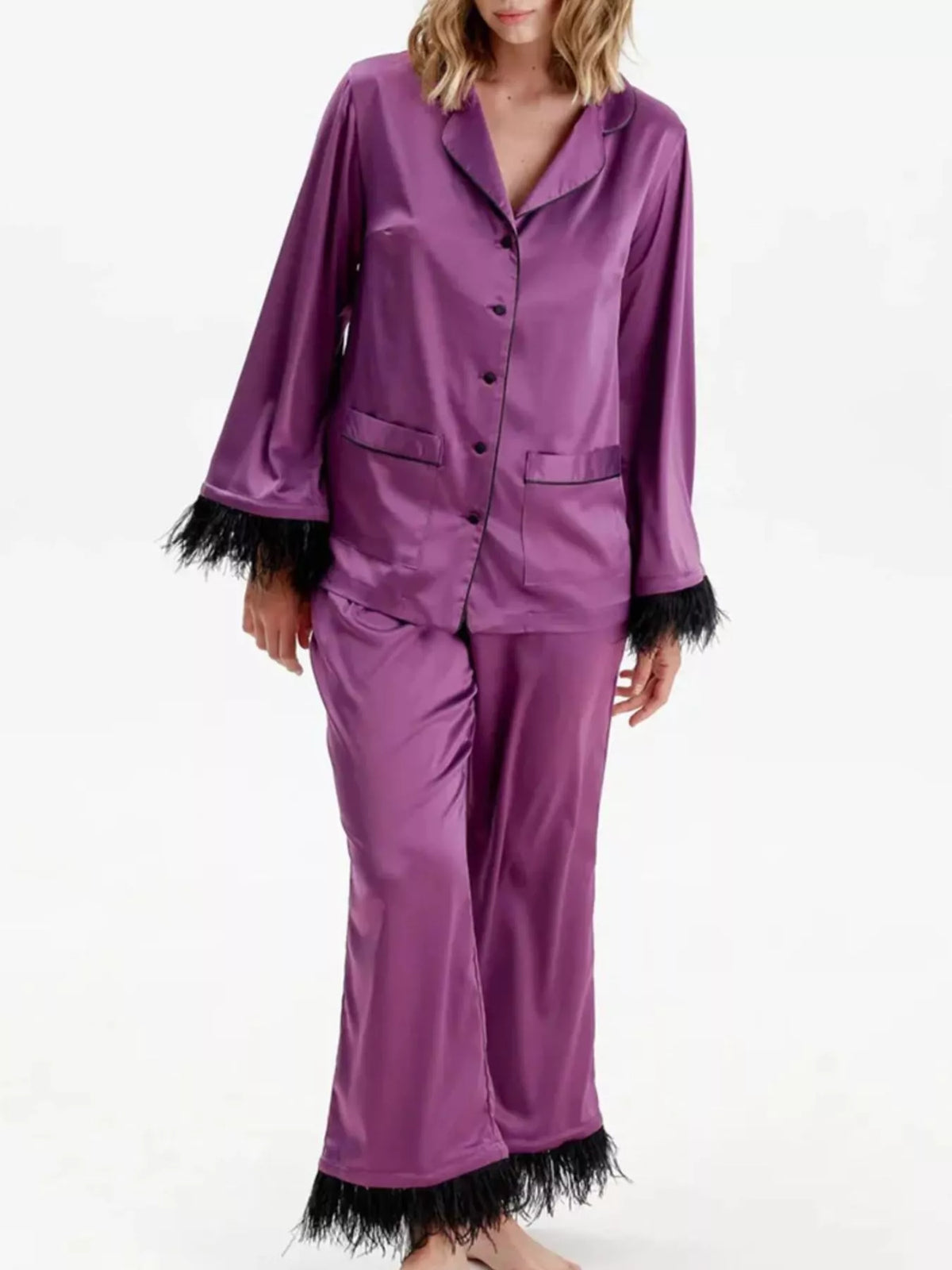 Silky Button Up Top and Pants Lounge Set -
