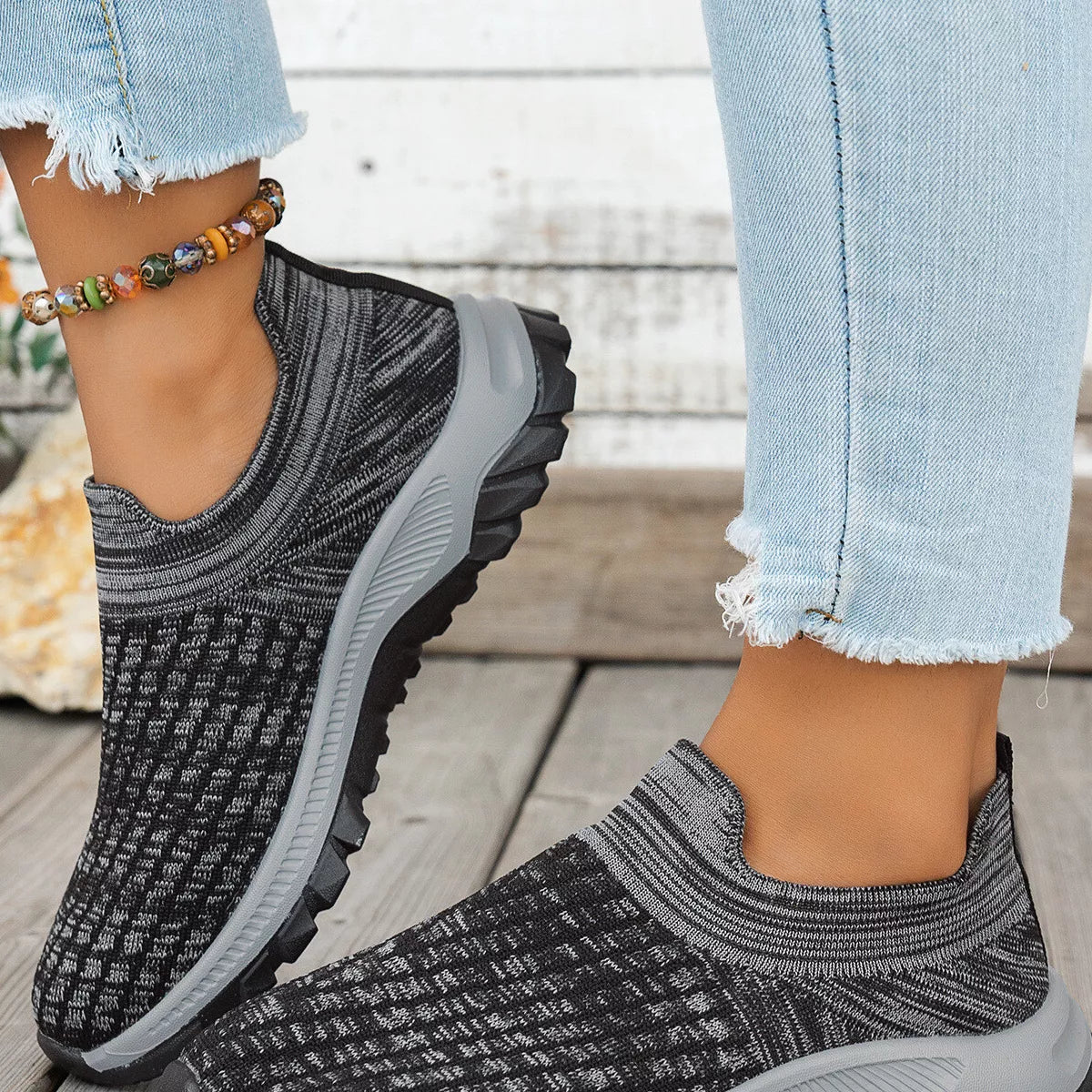Round Toe Mesh Slip-Ons -