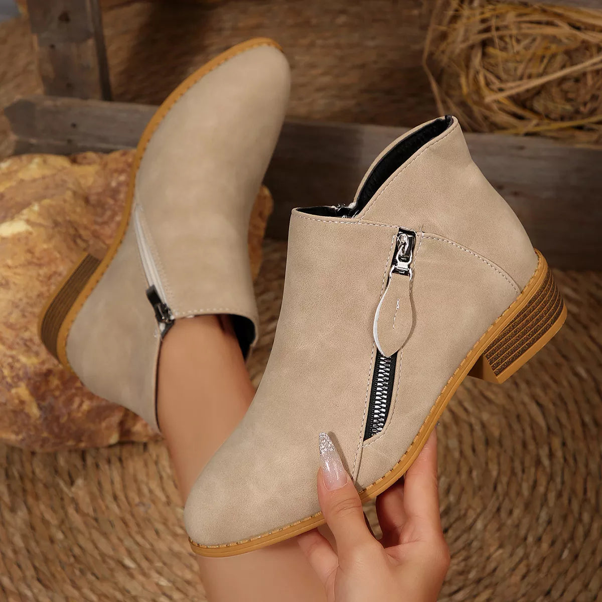 Block Heels Ankle Boots -
