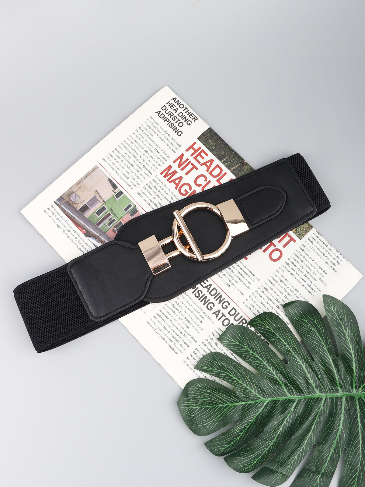 PU Elastic Wide Belt with Alloy Buckle -