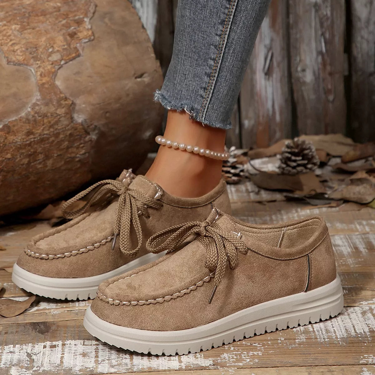 Lace-Up Round Toe Loafers -
