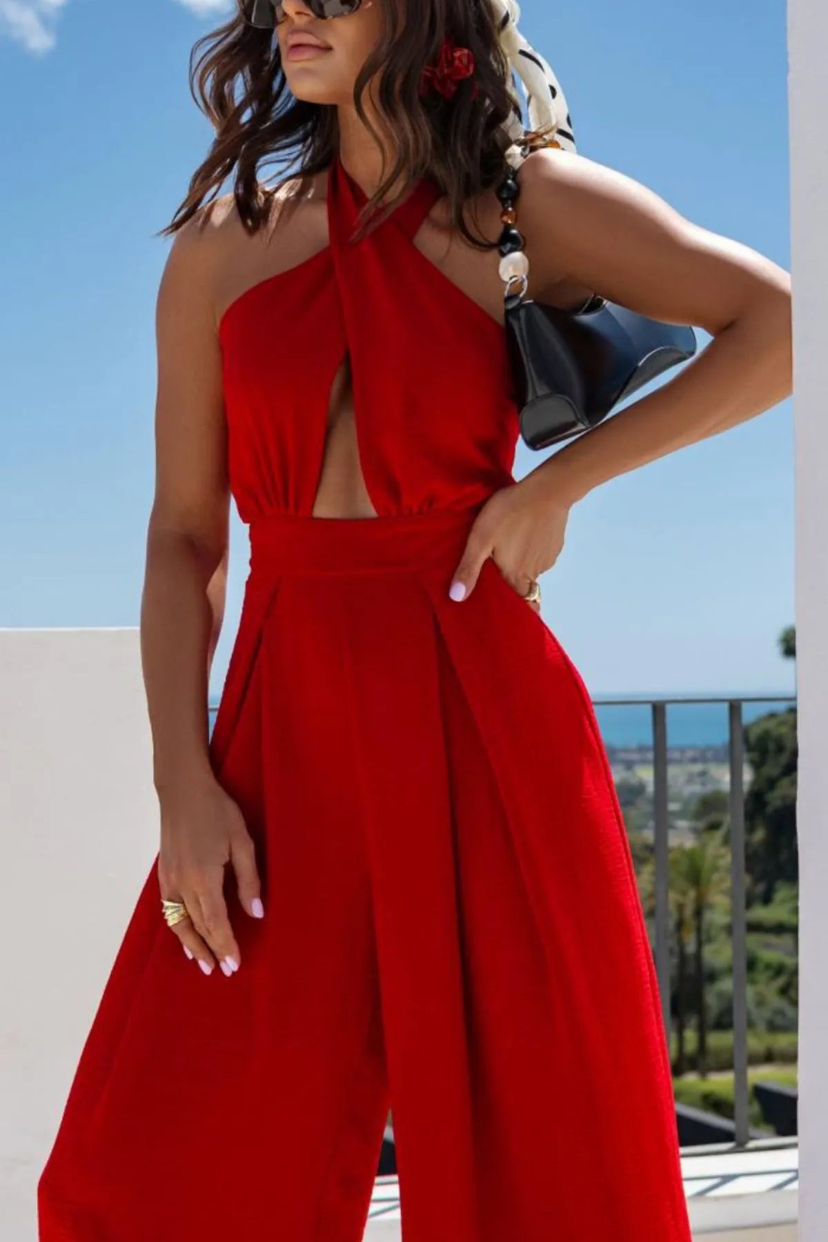 Halter Neck Wide Leg Jumpsuit -